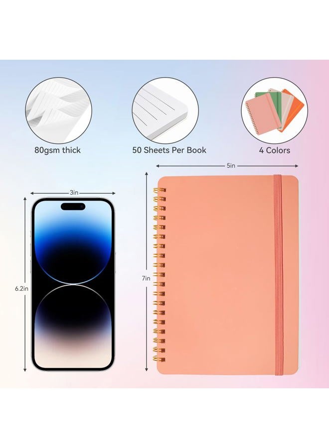 DMSVK 4 PCS Small Spiral Notebook 5x7, Spiral Journal Notebook, Notebooks for Work, Note Taking, School, Small Notebooks 5x7 with Strap, Cute Notebooks for Women 50 Sheets - Image 2
