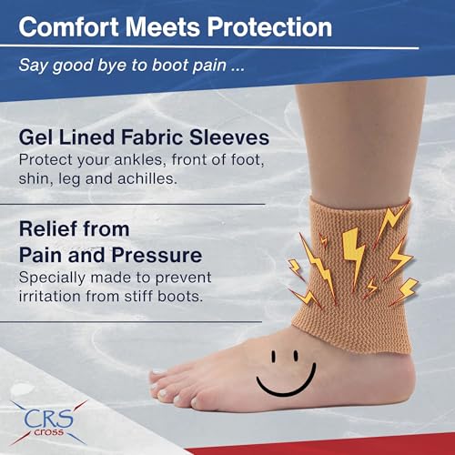 CRS Cross Ankle Gel Sleeves. One Pair of Premium Padded Skate Socks to Cushion and Protect Ankle, Foot and Leg for Figure Skating, Ice Hockey, Roller, Inline Skates. Riding or Ski Boots. (Tan) - Image 2
