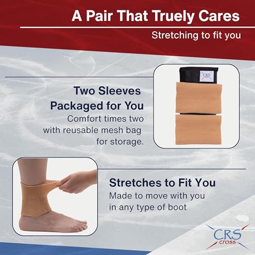 CRS Cross Ankle Gel Sleeves. One Pair of Premium Padded Skate Socks to Cushion and Protect Ankle, Foot and Leg for Figure Skating, Ice Hockey, Roller, Inline Skates. Riding or Ski Boots. (Tan) - Image 3
