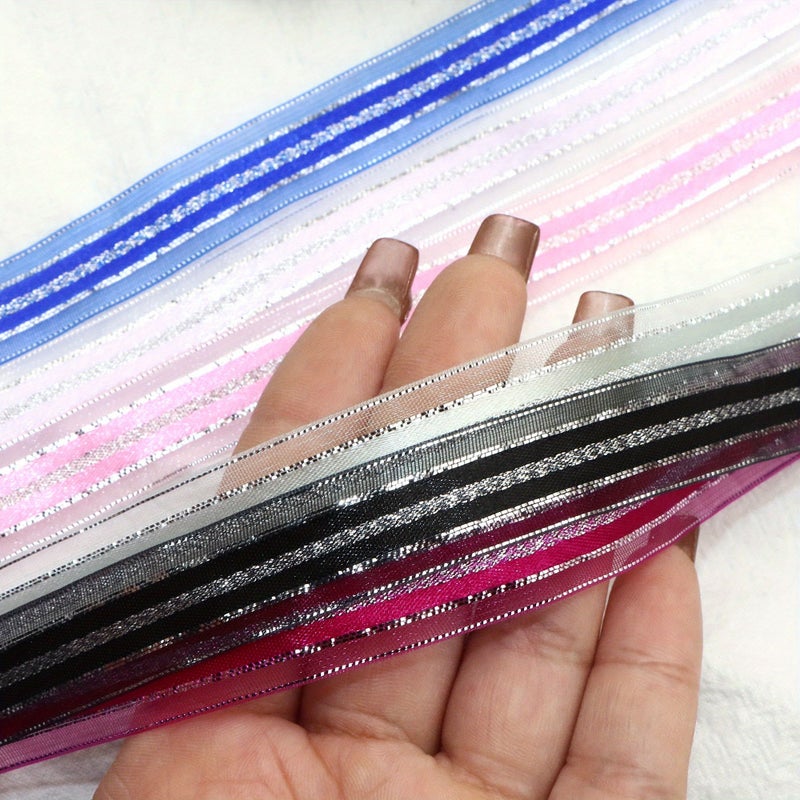 A 5 Yard Roll Of 15mm 0.59 Inch Black Chiffon Ribbon With Metallic Silvery Edge For Wedding Decorations Christmas Parties Floral Designs Gift Wrapping And Crafts - Image 4