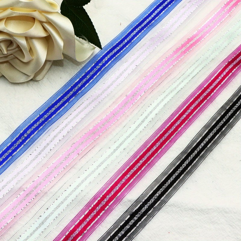A 5 Yard Roll Of 15mm 0.59 Inch Black Chiffon Ribbon With Metallic Silvery Edge For Wedding Decorations Christmas Parties Floral Designs Gift Wrapping And Crafts - Image 2
