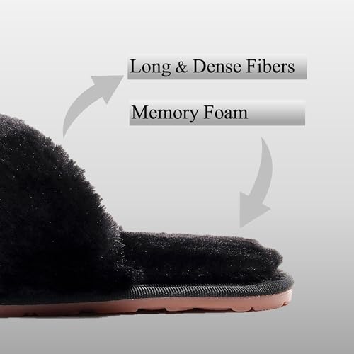 Crazy Lady Women's Fuzzy Fluffy House Slippers Cute Plush Memory Foam Shoes Cross Band Indoor Outdoor Open Toe Sandals(06/Black, 8.5-9.5) - Image 4