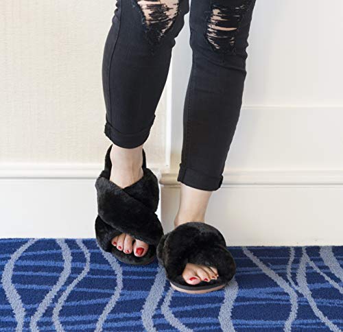 Crazy Lady Women's Fuzzy Fluffy House Slippers Cute Plush Memory Foam Shoes Cross Band Indoor Outdoor Open Toe Sandals(06/Black, 8.5-9.5) - Image 5