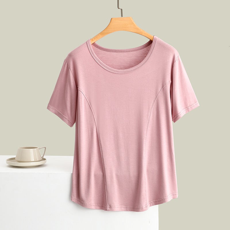 Modal Stitching Crewneck Short-Sleeved T-Shirt Women'S Summer Plus Size Thin Slim Outer Wear Top Slim-Fit Inner Base Shirt - Image 4