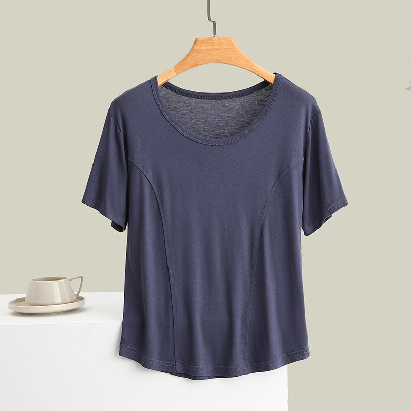 Modal Stitching Crewneck Short-Sleeved T-Shirt Women'S Summer Plus Size Thin Slim Outer Wear Top Slim-Fit Inner Base Shirt - Image 5