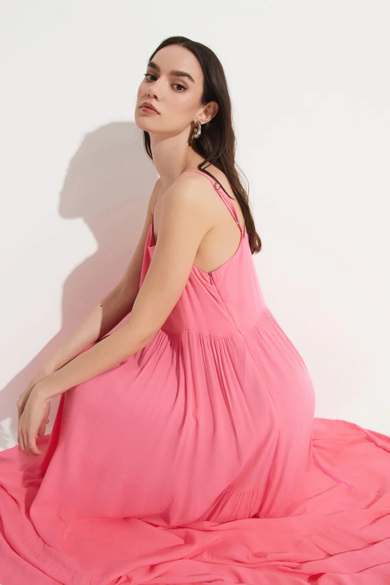 جون Women's 100% Viscose Flounce Thin Strap Maxi Woven Dress