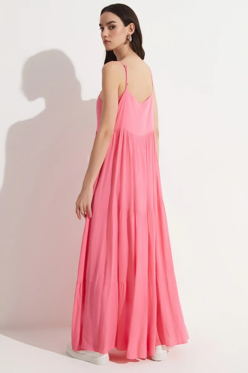 جون Women's 100% Viscose Flounce Thin Strap Maxi Woven Dress