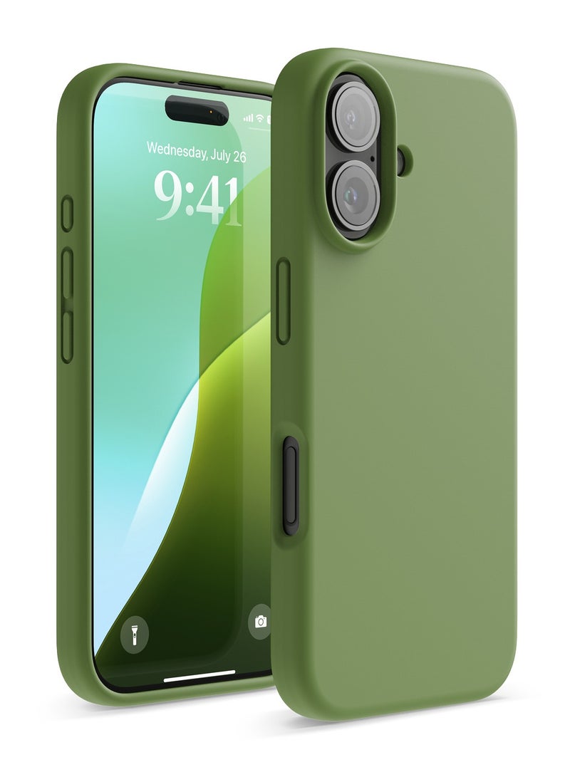 Elago Liquid Silicone for iPhone 16 Case Cover Full Body Protection, Shockproof, Slim, Anti-Scratch Soft Microfiber Lining - Cedar Green