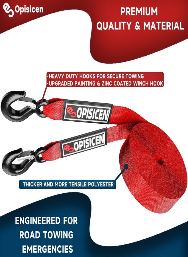 OPISICEN Tow Strap with Hooks 2 Inch x 20 Foot - 12,000lbs Breaking Strength Emergency Heavy Duty Capacity Tow Rope Forged Steel Hooks for Car Truck Jeep ATV SUV, Roadside Recovery (Red, 2" x 20') - Image 3