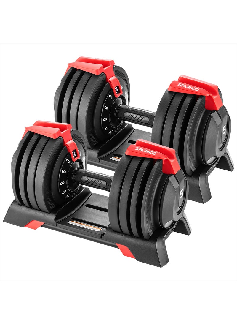 Sparnod Fitness SAD-24_PAIR Adjustable Dumbbells Pair Set (2 x 24kg, Total 48kg) – 12 Weight Levels (3–24kg Each), One-Hand Quick Adjust Dial, Safety Lock System, Premium Steel Build with Base Tray - Image 1