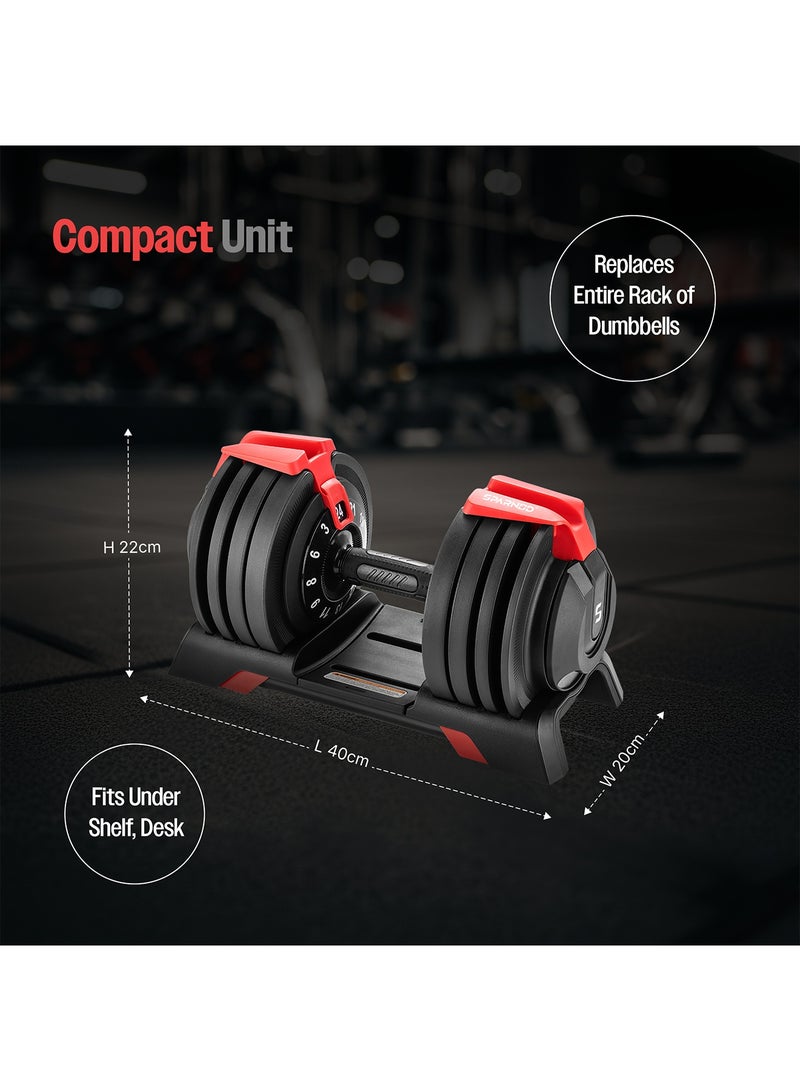 Sparnod Fitness SAD-24_PAIR Adjustable Dumbbells Pair Set (2 x 24kg, Total 48kg) – 12 Weight Levels (3–24kg Each), One-Hand Quick Adjust Dial, Safety Lock System, Premium Steel Build with Base Tray - Image 5