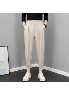 Summer Thin Ice Silk Cropped Pants Mens Magic Binding Footwear Casual Versatile Trendy Brand Harajuku Small Trousers For Men B4 khaki (ice silk thin section)
