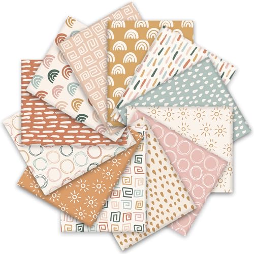 Whaline 12Pcs Boho Cotton Fabric Bundles Boho Sun Circle Raindrops Fat Quarters Sewing Fabrics for DIY Handmade Crafting 18 x 22 Inch - Image 1
