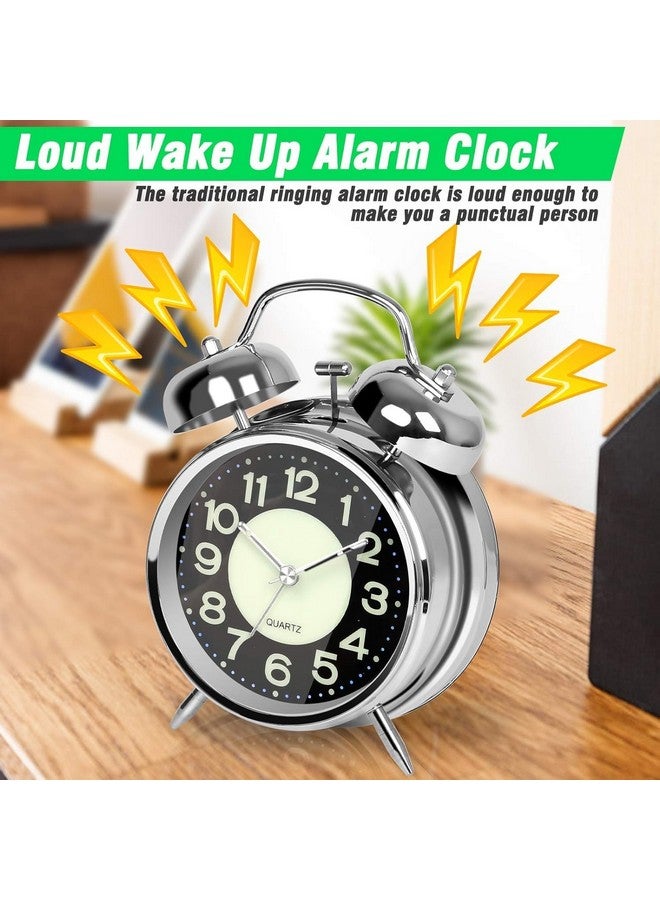 KBR® Vintage Alarm Clock for Student Heavy Sleepers, Super Loud & Twin Bell Retro Quartz with Backlight, Luminous Alarm for Students Bedroom/Office (Silver, Analog, 3.81 cm) - Image 3