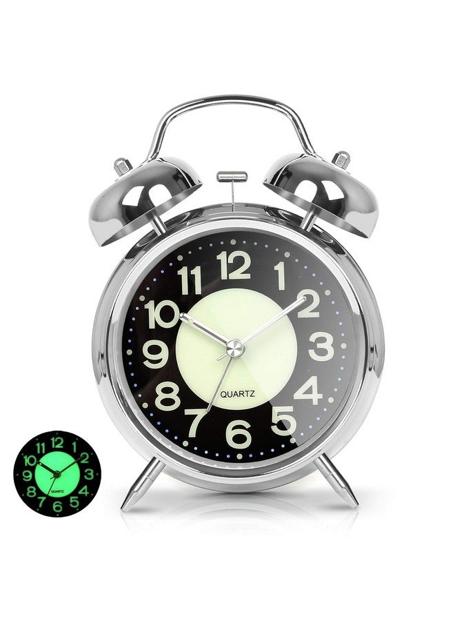 KBR® Vintage Alarm Clock for Student Heavy Sleepers, Super Loud & Twin Bell Retro Quartz with Backlight, Luminous Alarm for Students Bedroom/Office (Silver, Analog, 3.81 cm) - Image 1