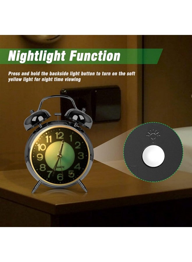 KBR® Vintage Alarm Clock for Student Heavy Sleepers, Super Loud & Twin Bell Retro Quartz with Backlight, Luminous Alarm for Students Bedroom/Office (Silver, Analog, 3.81 cm) - Image 5