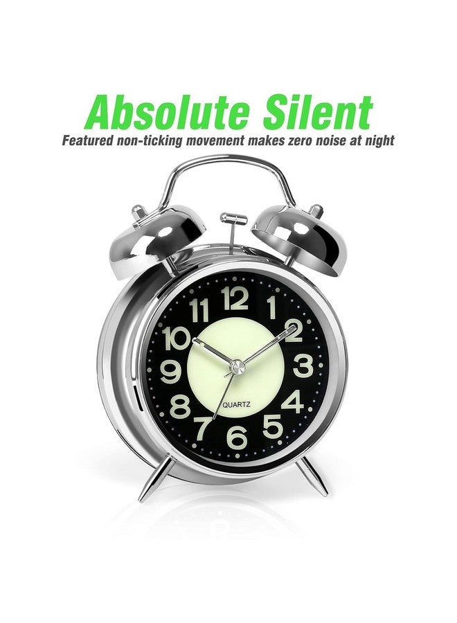 KBR® Vintage Alarm Clock for Student Heavy Sleepers, Super Loud & Twin Bell Retro Quartz with Backlight, Luminous Alarm for Students Bedroom/Office (Silver, Analog, 3.81 cm) - Image 4