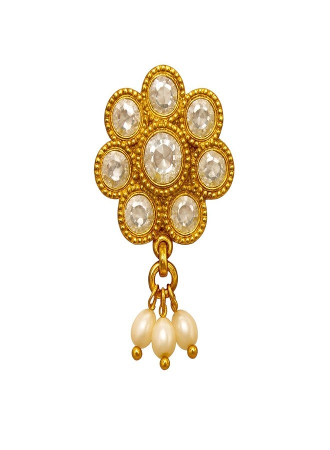 ACCESSHER Gold Tone Floral Nosepin with Stones and Faux Pearl Detailing - Lightweight and Elegant jewellery Accessory for Women’s Traditional and Modern Wear (White) - Image 1