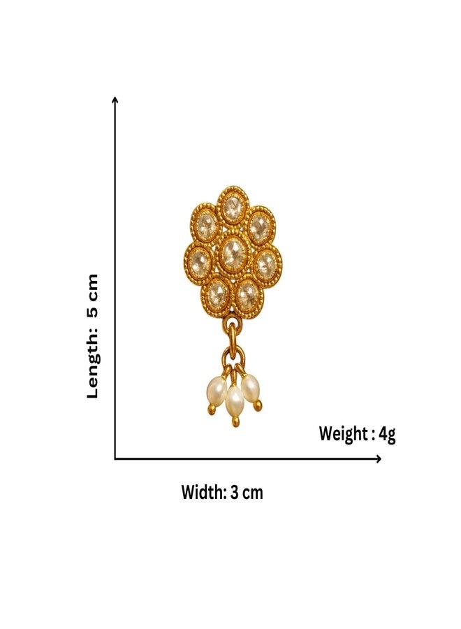 ACCESSHER Gold Tone Floral Nosepin with Stones and Faux Pearl Detailing - Lightweight and Elegant jewellery Accessory for Women’s Traditional and Modern Wear (White) - Image 5