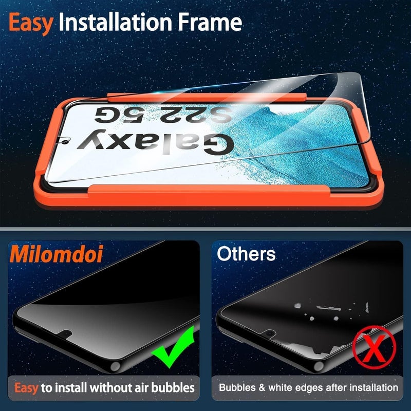 Milomdoi Designed for Samsung Galaxy S22 5G Screen Protector, 3 Pack Tempered Glass with 2 Pack Camera Lens Protector, Fingerprint suitable, Installation Frame, Case Friendly, Bubble Free, 5 Pack - Image 2