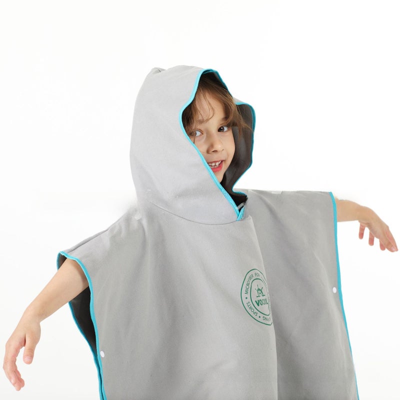 Kids Hooded Poncho Towel Cape Light gray Light gray