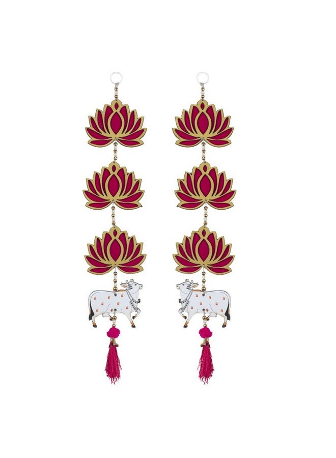 Kaameri Bazaar Kaameri Bazzar Lotus with Cow & Jhumki Style Hanging for Ganpati Decor and Diwali Decoration|MDF Floral Wall Hangings for Home Decoration, Temple, Main Door Entrance |2 Pair |  - Image 1