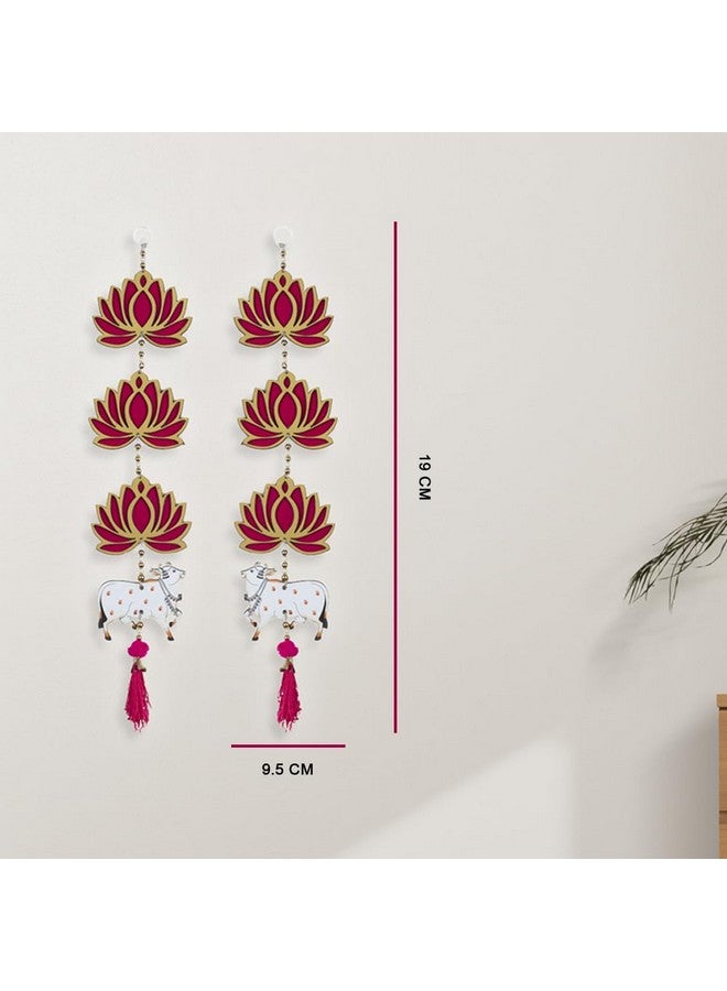 Kaameri Bazaar Kaameri Bazzar Lotus with Cow & Jhumki Style Hanging for Ganpati Decor and Diwali Decoration|MDF Floral Wall Hangings for Home Decoration, Temple, Main Door Entrance |2 Pair |  - Image 3