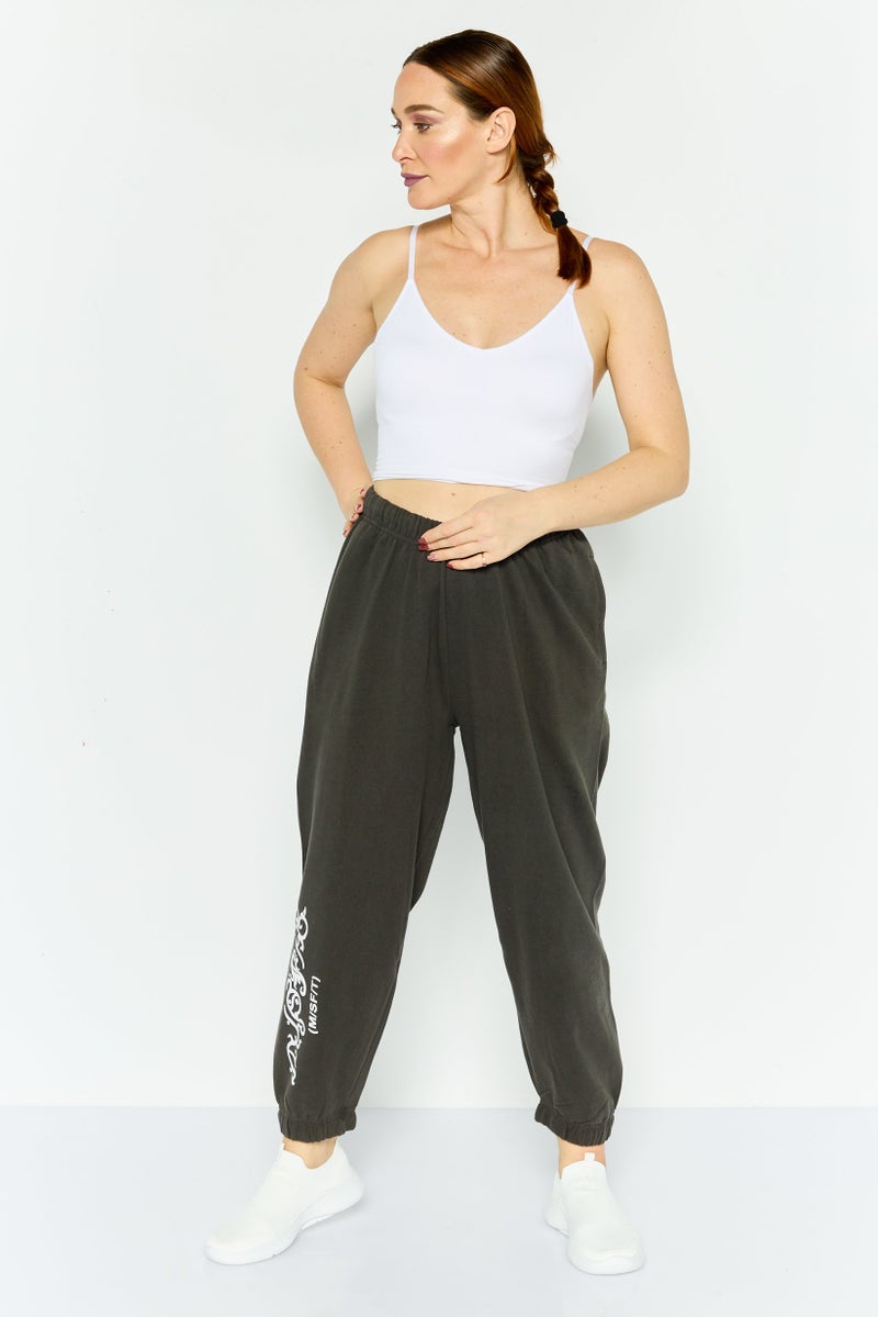 Misfit Women Regular Fit Graphic Print Sweatpants, Charcoal - Image 2