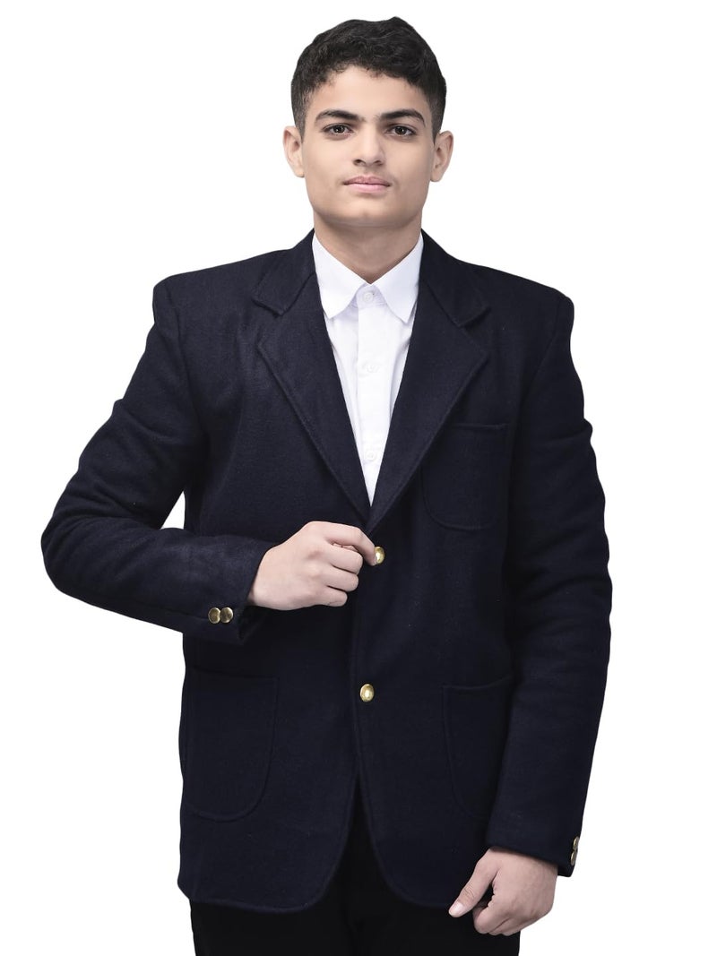 Noty Store Noty ® Boys & Girls Winter- School Uniform Blazer | Coat | Jacket- Woolen Fabric- Front Open Button Closure | School Winter Unisex Blazer | Both Side Pockets (in, Numeric, 38, Regular, Black) - Image 1