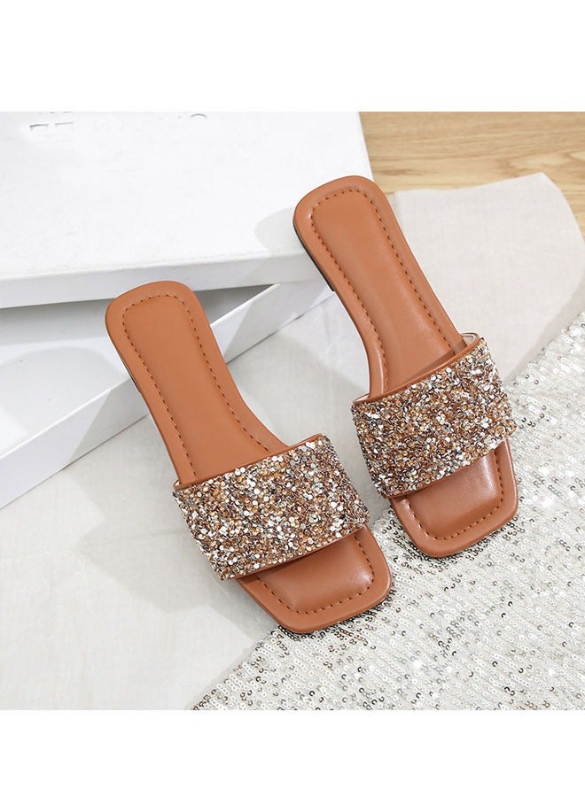 Fashion Women's Sequin Slippers Flat Rhinestone Flip-flops  - Image 1