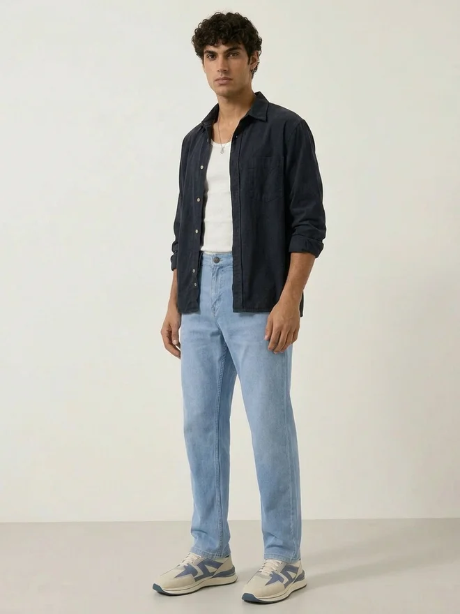 Styli Medium Blue Styli Men Mid Rise Regular Fit Jeans for Men | Best Price UAE