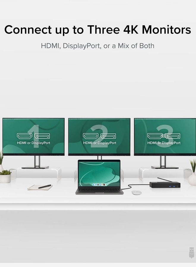 Plugable 12-in-1 USB C Docking Station Triple Monitor, Triple 4K Displays with 3X HDMI or 3X DisplayPort, Compatible with Mac, Windows, Thunderbolt 3 & 4, USB4, USB-C (60W PD, 6X USB Ports, Ethernet) - Image 3