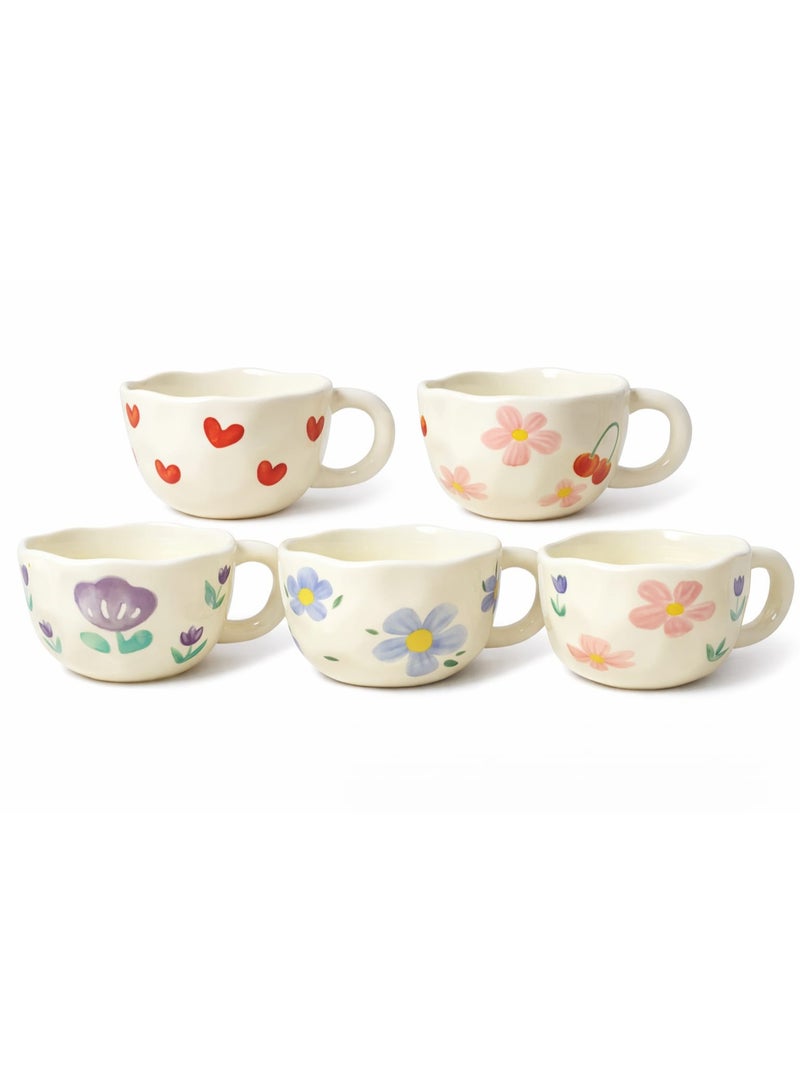 طقم مجات سيراميك 4 قطع برسومات مختلفة – أكواب قهوة ولبن كبيرة – تصميم أنيق مناسب للهدايا والمطبخ - Image 1