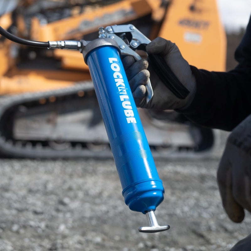 LockNLube Heavy-Duty Pistol Grip Grease Gun (Blue). Includes our patented LockNLubeÂ® Grease Coupler (Locks On, Stays On, Won't Leak!) plus a high-quality 20" hose and in-line hose swivel - Image 2