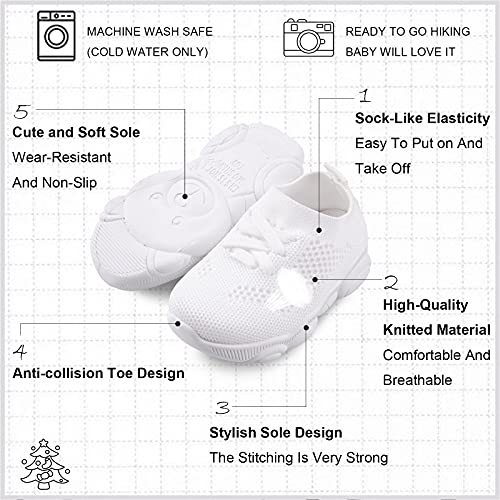 Charrost Baby First Walking Shoes 1-4 Years Kid Shoes Trainers Toddler Slip on Infant Waves Shoes Boys Girls Cotton Mesh Breathable Sneakers Outdoor(White,7 T) Bear26 - Image 2