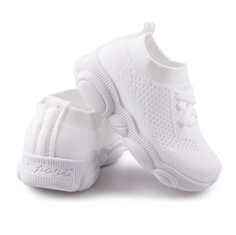 Charrost Baby First Walking Shoes 1-4 Years Kid Shoes Trainers Toddler Slip on Infant Waves Shoes Boys Girls Cotton Mesh Breathable Sneakers Outdoor(White,7 T) Bear26 - Image 1