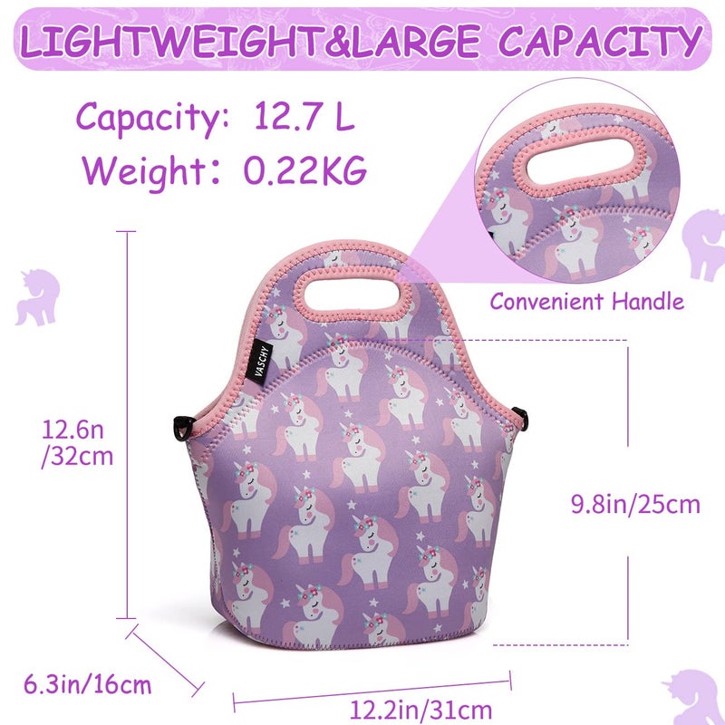 VASCHY Insulated Lunch Bag for Children, Neoprene Lunch Bag Women's Waterproof Thermal Bag Picnic Lunch Tote for Men Work Office School Travel with Detachable Shoulder Strap, Unicorn - Image 3