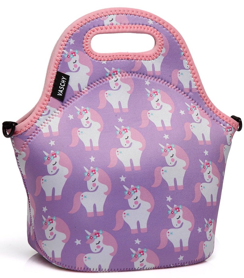 VASCHY Insulated Lunch Bag for Children, Neoprene Lunch Bag Women's Waterproof Thermal Bag Picnic Lunch Tote for Men Work Office School Travel with Detachable Shoulder Strap, Unicorn - Image 1