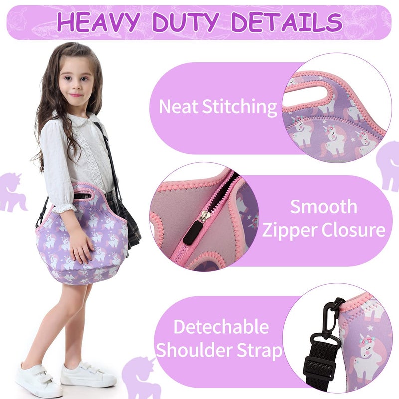 VASCHY Insulated Lunch Bag for Children, Neoprene Lunch Bag Women's Waterproof Thermal Bag Picnic Lunch Tote for Men Work Office School Travel with Detachable Shoulder Strap, Unicorn - Image 4