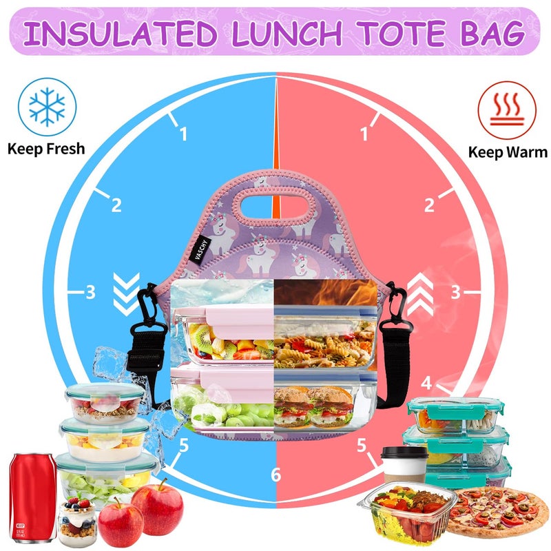 VASCHY Insulated Lunch Bag for Children, Neoprene Lunch Bag Women's Waterproof Thermal Bag Picnic Lunch Tote for Men Work Office School Travel with Detachable Shoulder Strap, Unicorn - Image 2