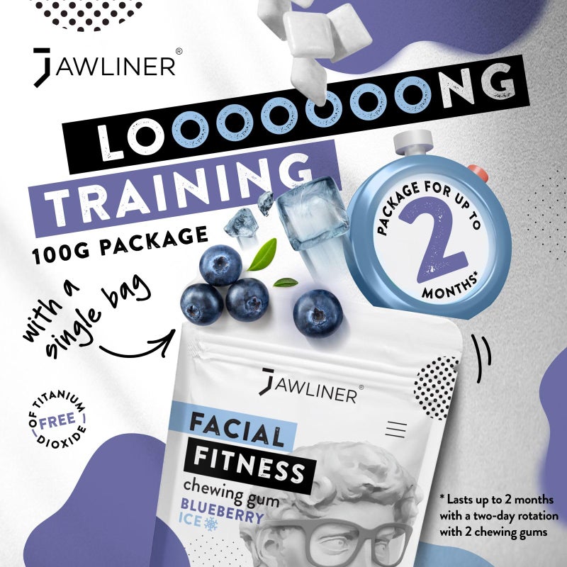 Jawliner® - Pioneers the Toughest Handmade 15x Harder Jawline Gum Includes 12 Weeks Coaching - Sugar-Free Blueberry Ice Gum - Jawline Exerciser for Mewing & Shaping the Jaw (2 Months Pack) - Image 4