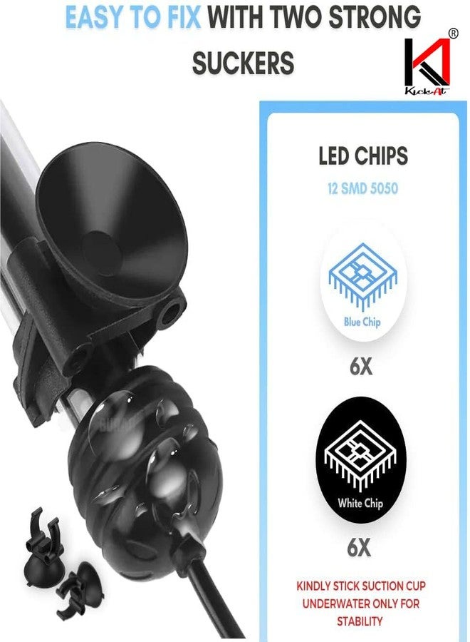 مصباح LED غاطس لحوض السمك من KickAt | مصباح مقاوم للماء لحوض السمك مزود بأكواب شفط | إضاءة LED زرقاء وبيضاء ساطعة لأحواض المياه العذبة والمالحة | أنبوب موفر للطاقة تحت الماء (30 سم، 18 واط) - Image 3