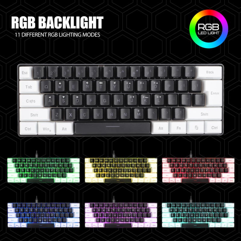 لوحة مفاتيح ألعاب Nurnesy سلكية RGB صغيرة - أبيض - Image 5