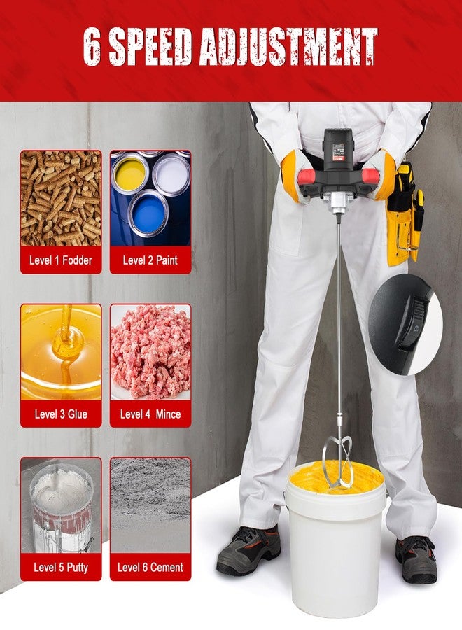 IMAYCC Cement Mixer 2100W, Portable Concrete Mixer, 110V Handheld Mud Mixer for Motar,Paint, Grout, Plaster, Thinset,Fodder Stirring Tool - Image 4