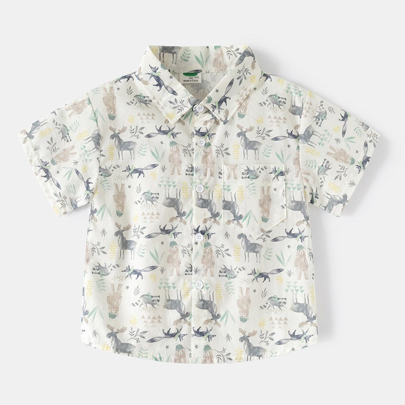 Boys Baby 2025 Beach Short-Sleeved Shirt Medium And Large Kidsren'S Baby Full-Print Short-Sleeved Shirt - Image 5