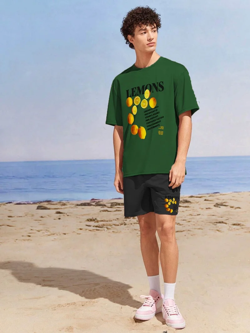 DogFish Couple Lover Combination Oversize Lemons Design Printed T-Shirt 2-Pack