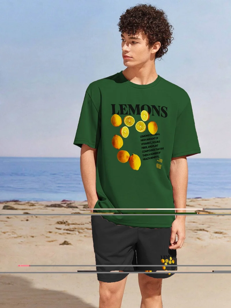 DogFish Couple Lover Combination Oversize Lemons Design Printed T-Shirt 2-Pack