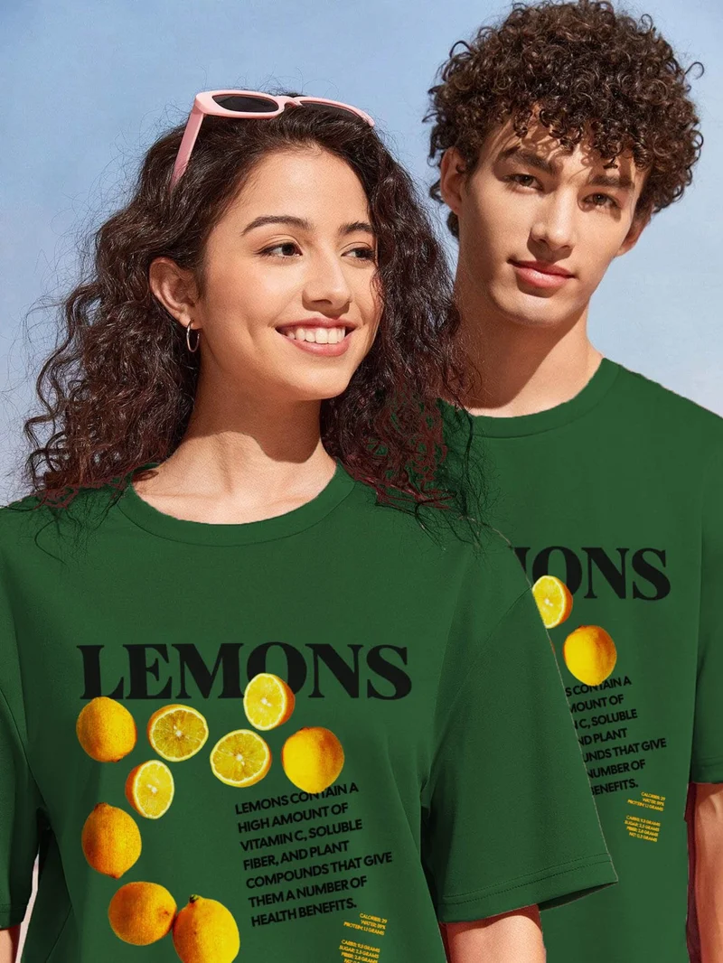 DogFish Couple Lover Combination Oversize Lemons Design Printed T-Shirt 2-Pack