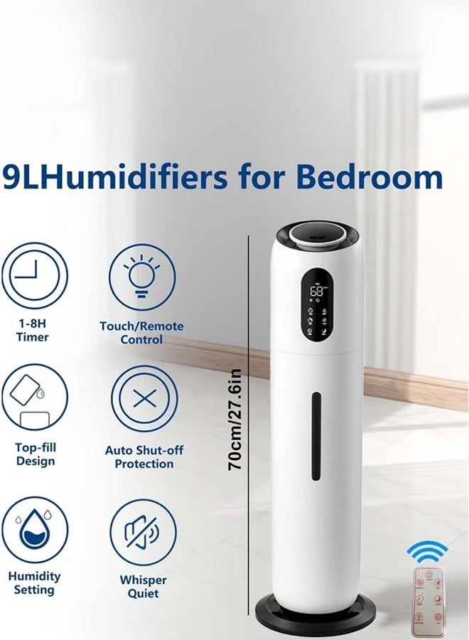 XiuWoo 9 L Large Humidifiers for Bedroom, 9L Ultrasonic Cool Mist Humidifier with Remote Control, Timer, 3 Speed Top Fill Cool Mist Humidifier for Bedrooms, Living Room, Offices, Plants, Babies - Image 3