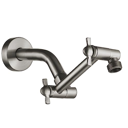Pichrain Brushed Nickel Shower Extender Arm, Height & Angle Adjustable with Unique Locking Gear, 5 Inch Anti-Leak Arm - Image 1